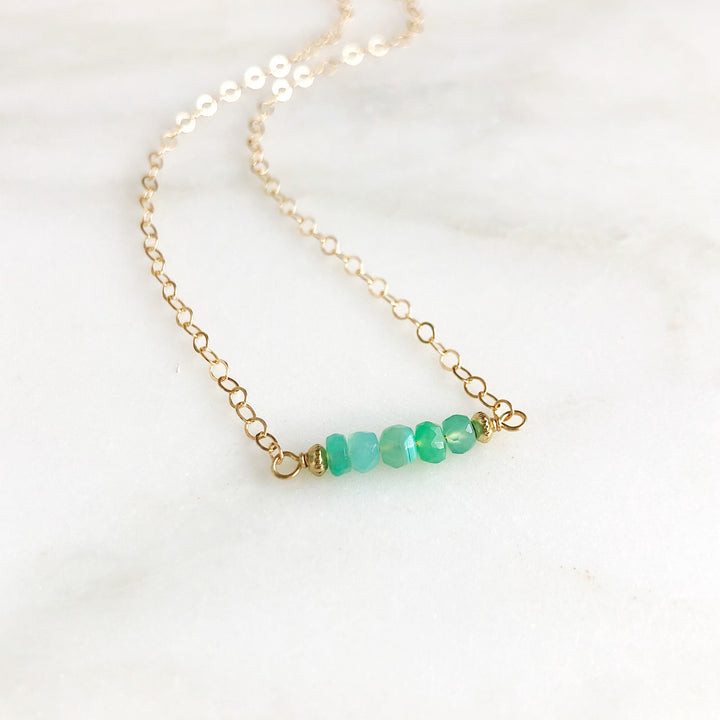 Chrysophrase Beaded Bar Necklace in Gold