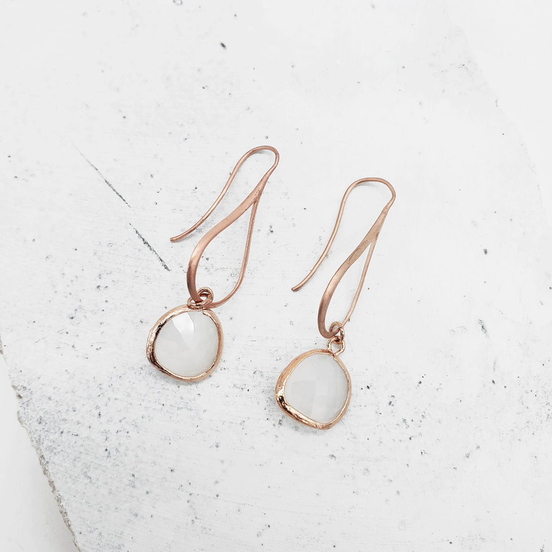 Milky Quartz Stone Drop Earrings in Rose Gold