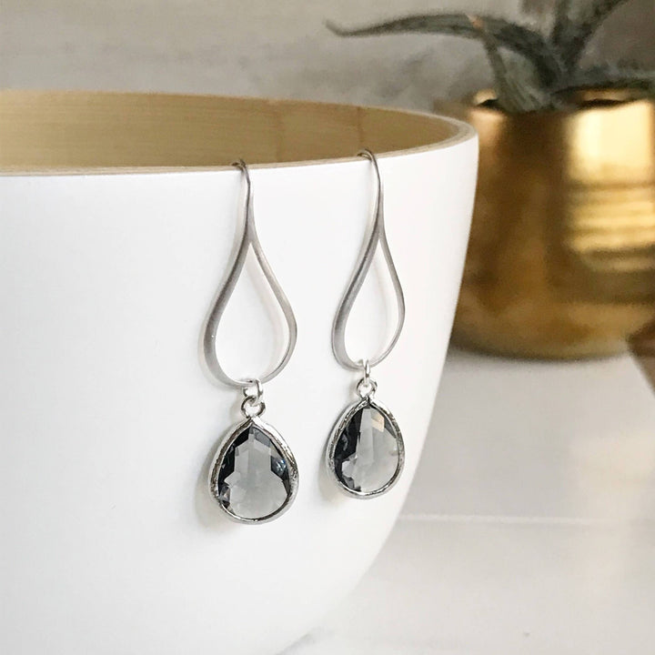 Charcoal Glass Drop Earrings in Silver