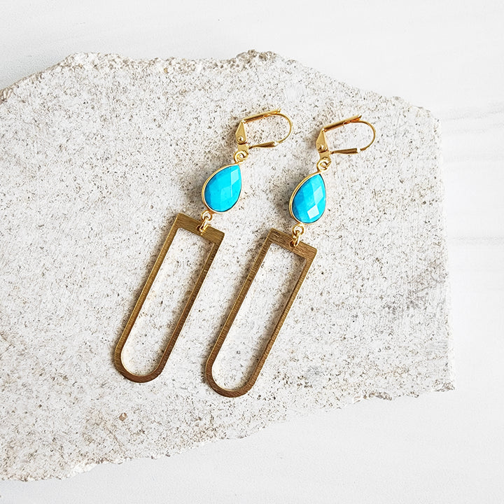 Turquoise Statement Earrings in Brushed Brass Gold