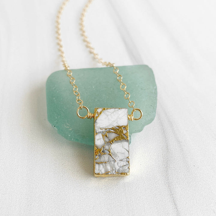 Rectangle Gemstone Slice Bar Necklace in Gold