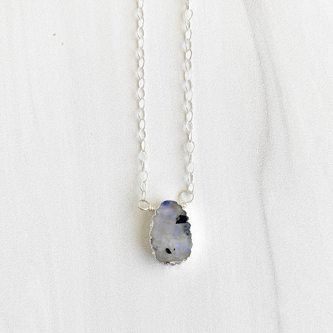 Petite Scalloped Gemstone Slice Necklace in Sterling Silver