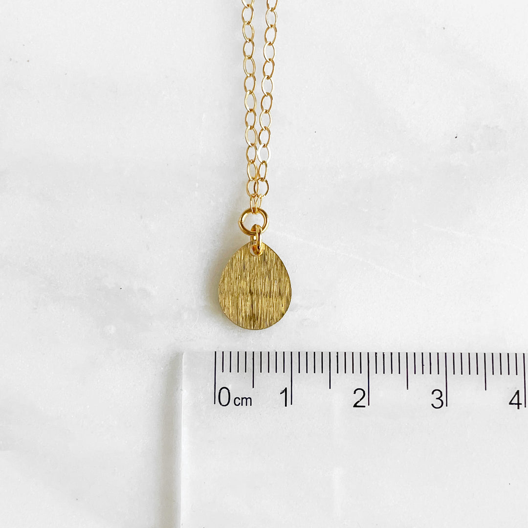 Teardrop Personalized Necklace in Gold. Simple Gold Initial Engraved Necklace