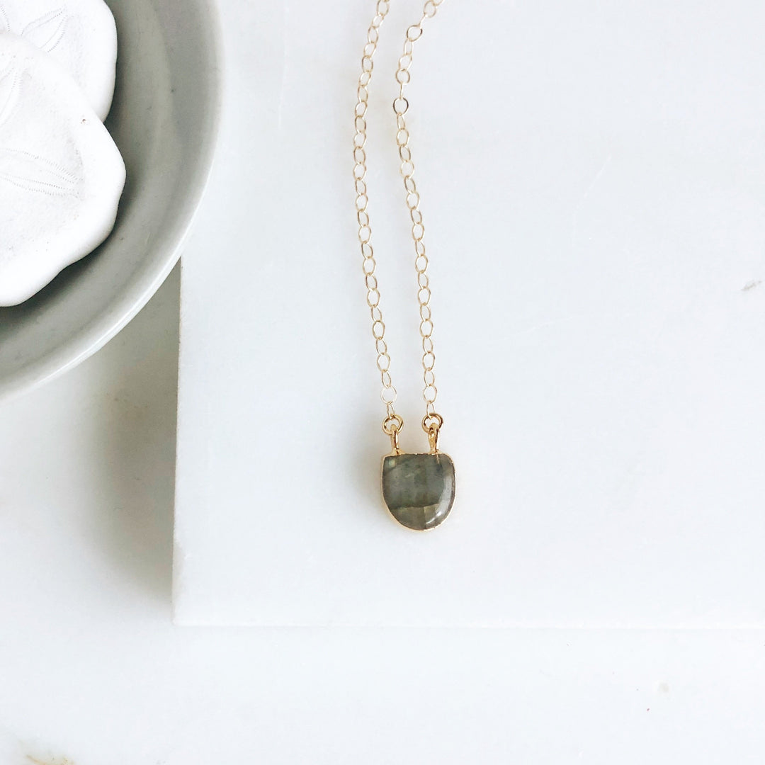Labradorite Dot Necklace in Gold. Dainty Gold Necklace. Delicate Necklace. Gift.