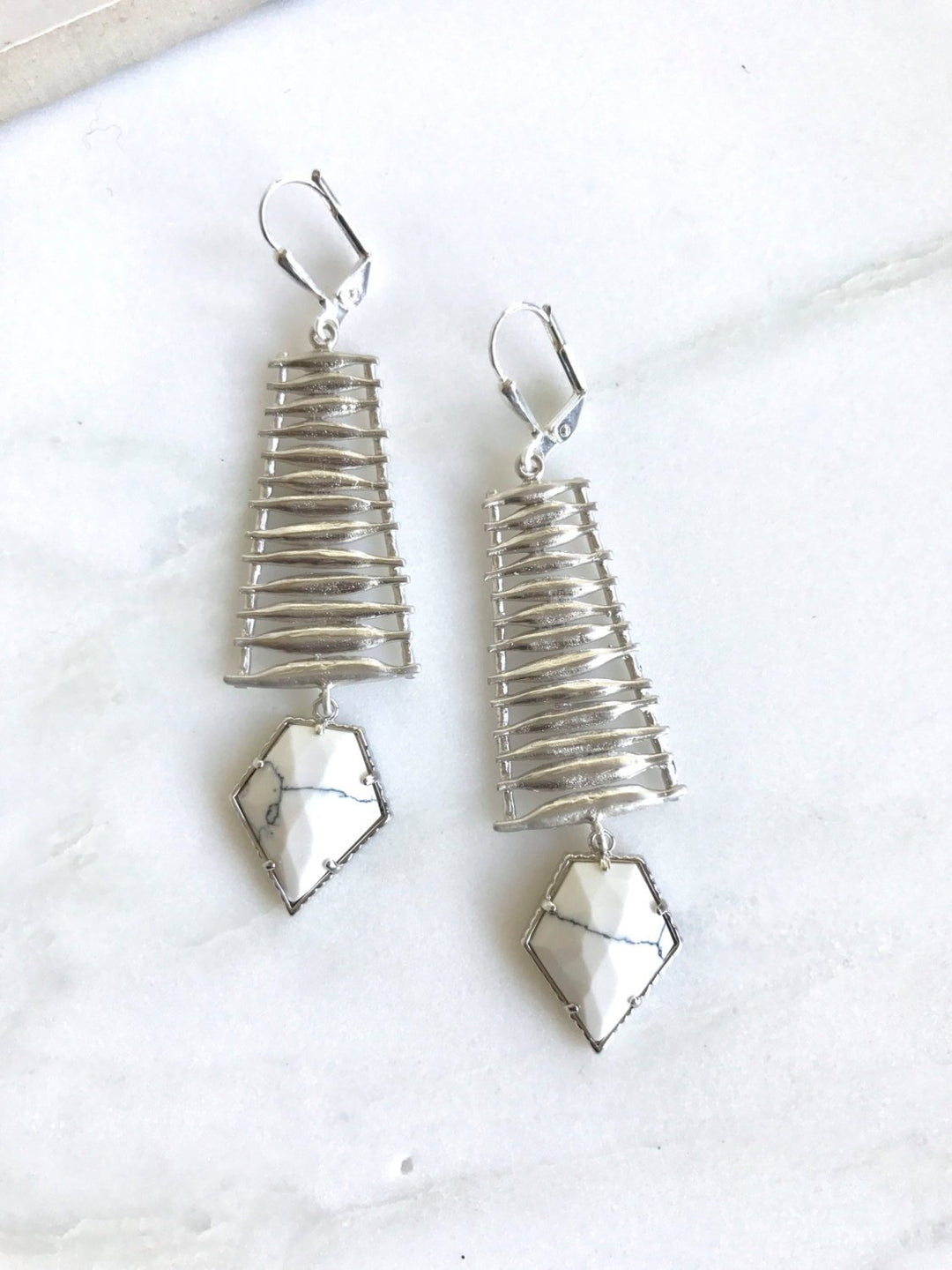 Unique White Arrow Dangle Earrings in Silver. Statement Dangle Earrings. Chandelier Earrings. Fashion. Drop. Modern Jewelry. Gift