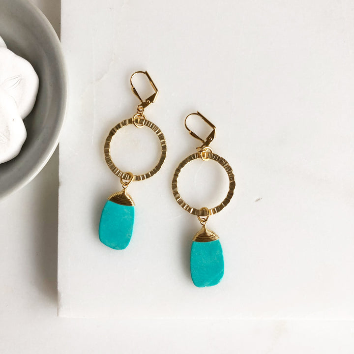 Turquoise and Gold Hoop Earrings. Statement Earrings. Hoop Earrings. Jewelry Gift.