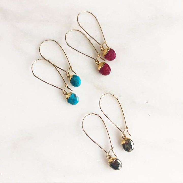Drop Earrings with Tiny Gemstone Teardrops