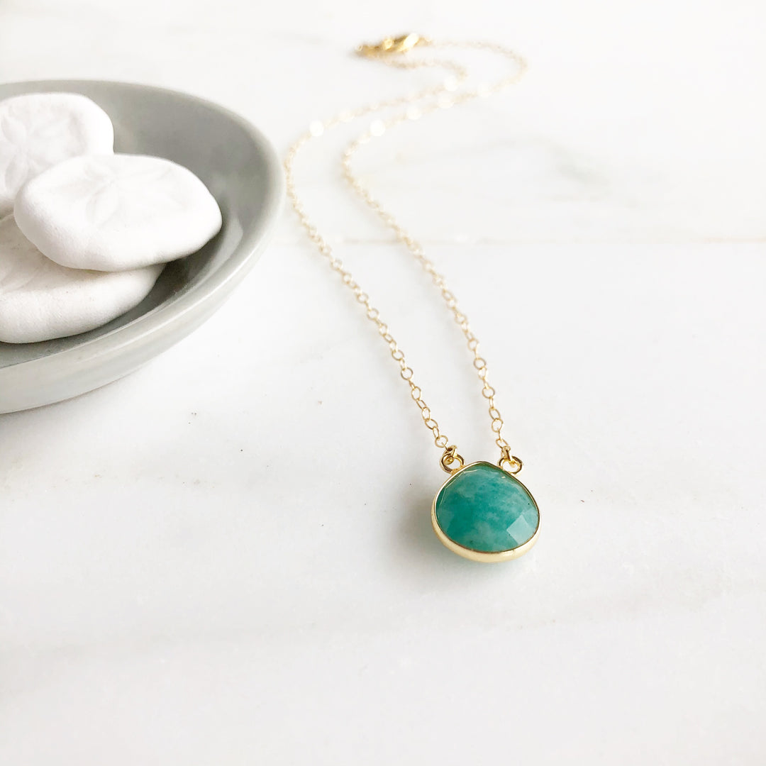 Amazonite Water Drop Necklace in Gold. Simple Amazonite Stone Necklace. Simple Jewelry Gift.