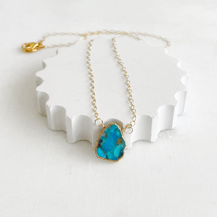 Turquoise Gemstone Slice Necklace in Gold