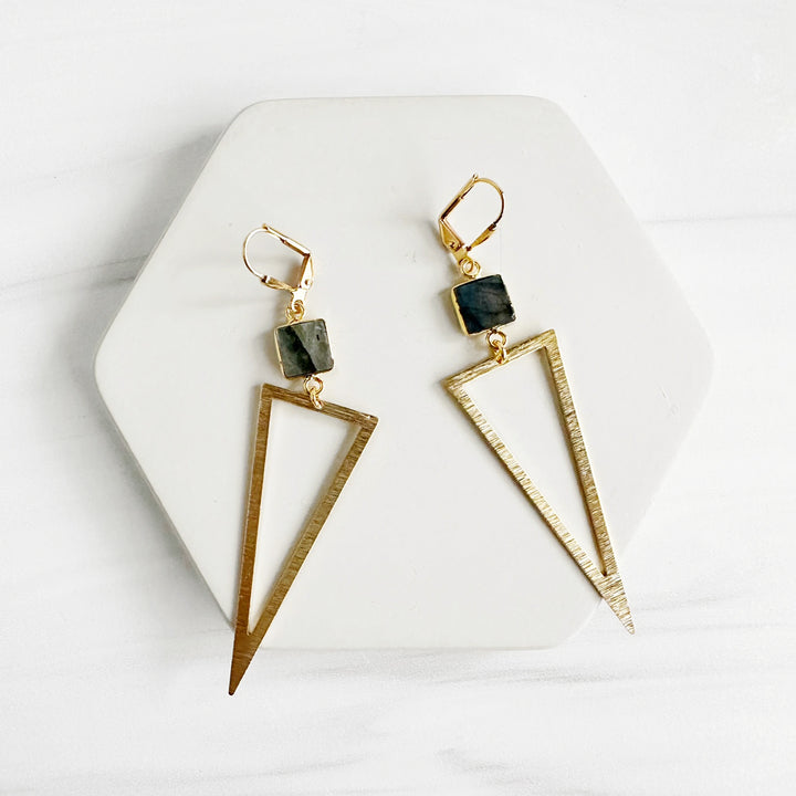 Triangle Statement Earrings in Gold with Labradorite Stones