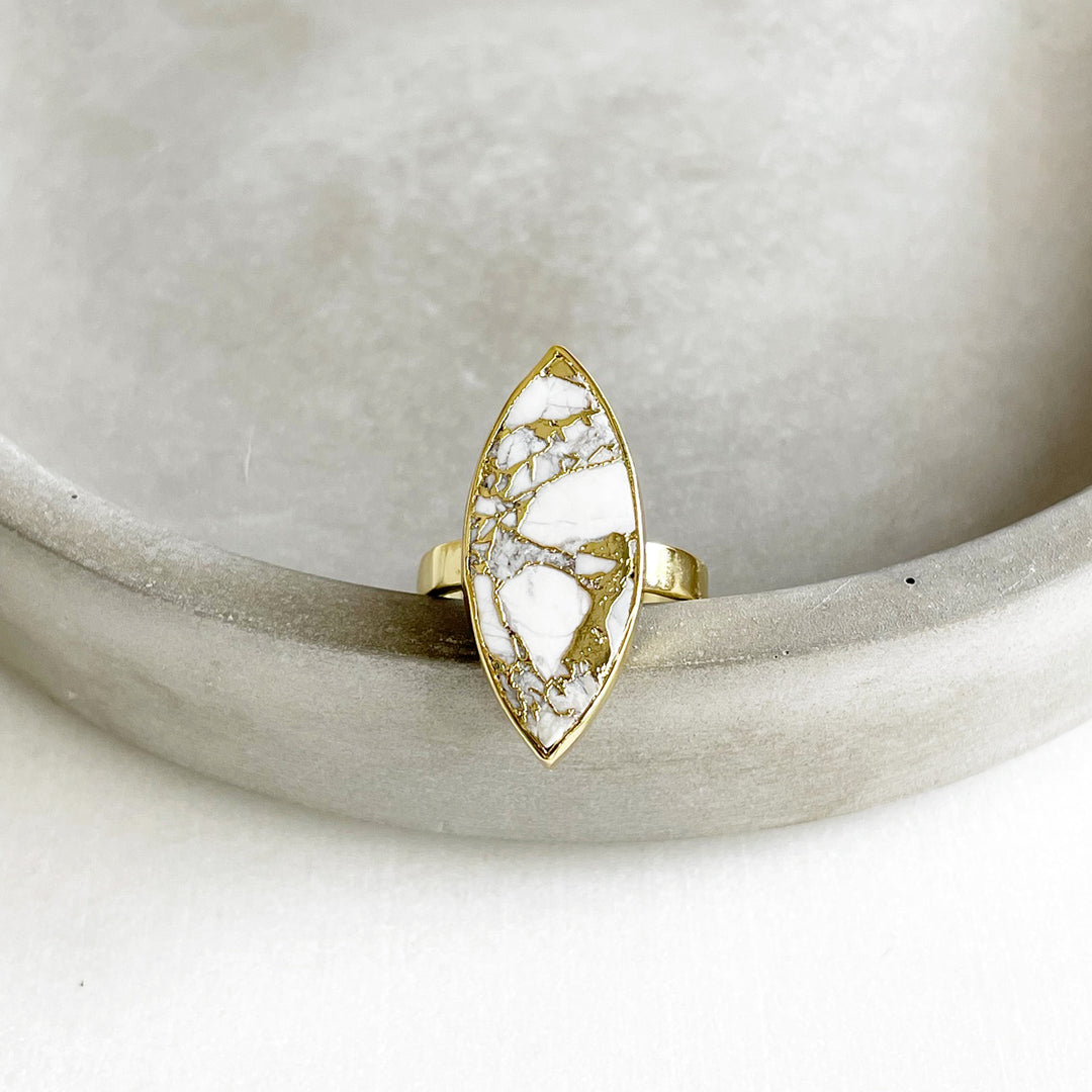 White Turquoise Marquise Statement Ring in Gold