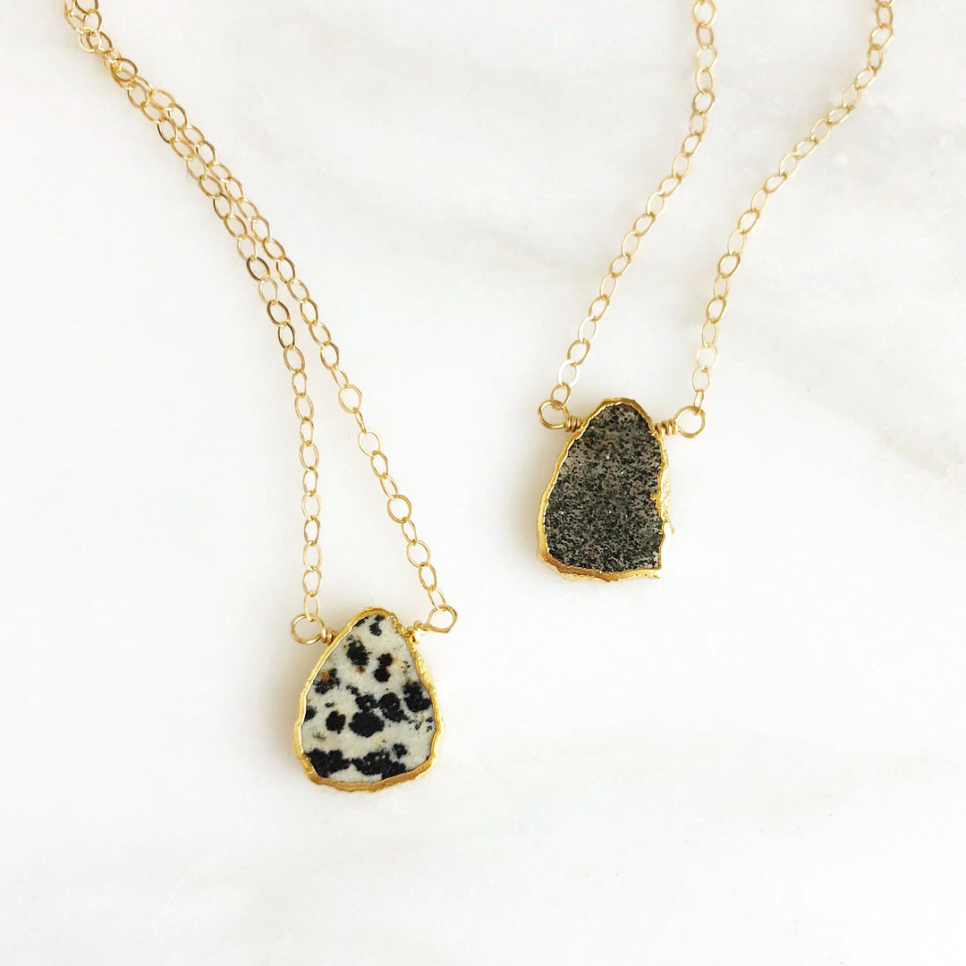Gemstone Slice Necklace in Gold. Goldstone Slice Gemstone Necklace. Black Stone Layering Necklace