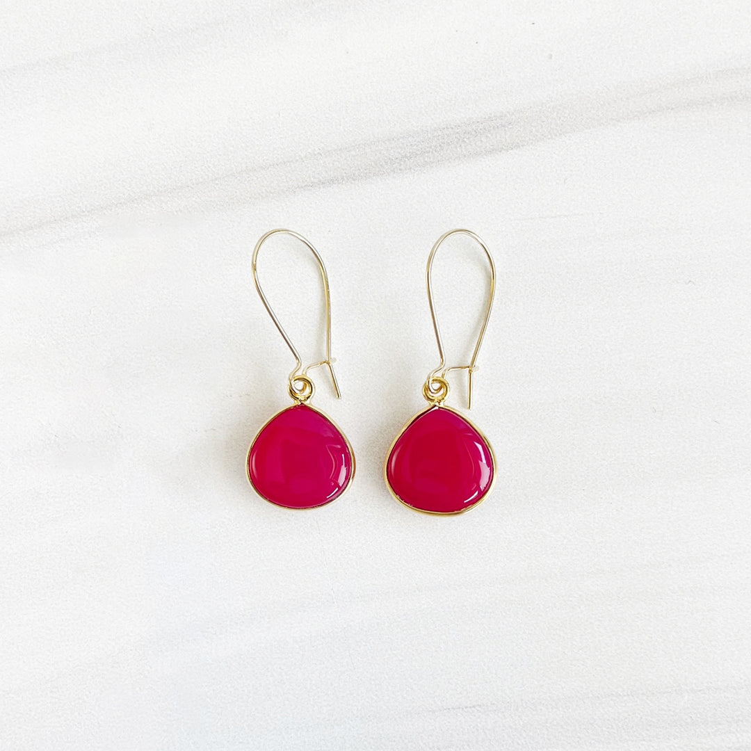 Pink Chalcedony Drop Earrings in Gold