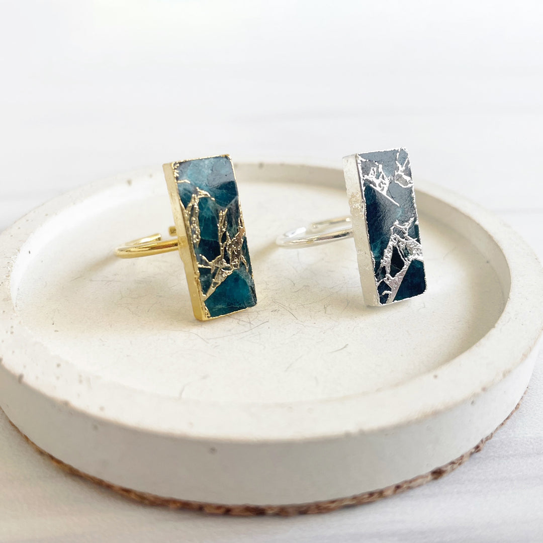 Teal Mojave Rectangle Bar Statement Ring in Gold and Silver