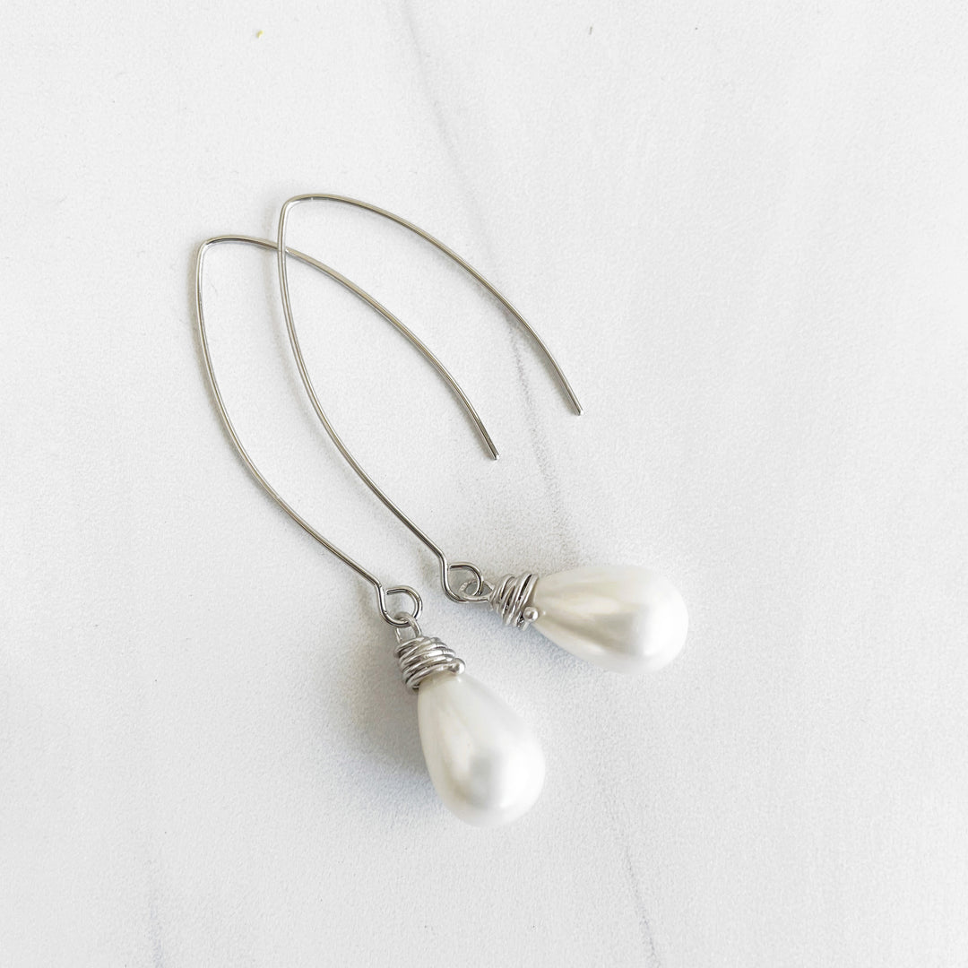 Pearl Wedding Earrings with Wire Wrapped Accents in Gold and Silver