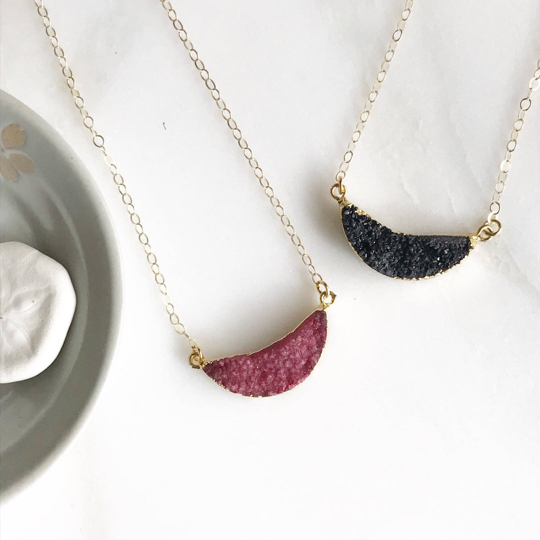 Simple Half Moon Druzy Necklace. Everyday Boho Necklace. Dainty Gold Necklace. Layering Necklace. Jewerly Gift for Her. Crescent.