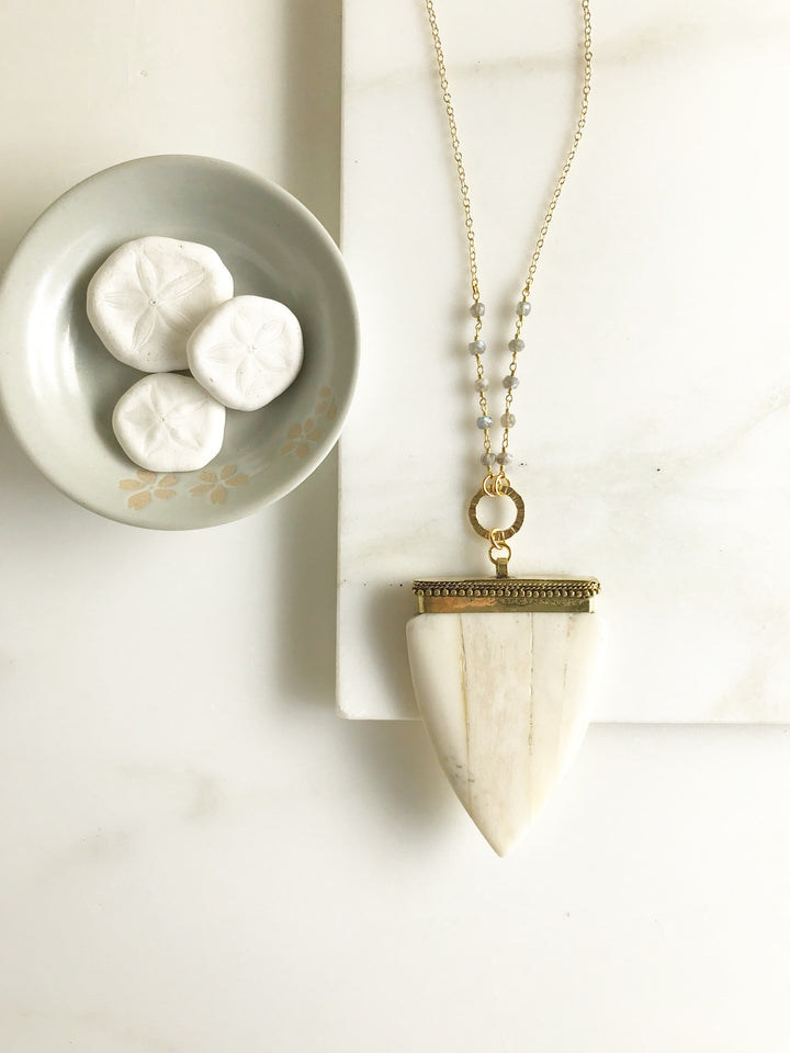 Long Ivory Arrowhead Shield Pendant Necklace in Gold