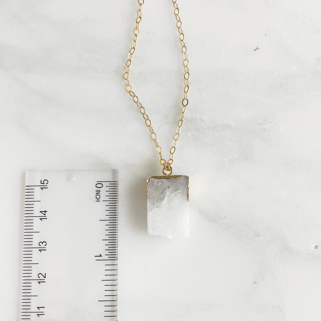 White Raw Geode Necklace in Gold