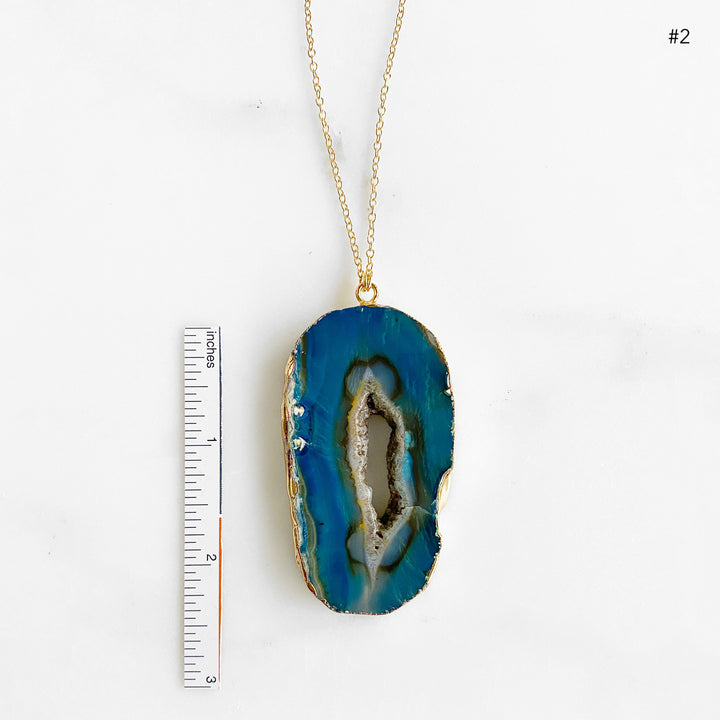 Long Natural Geode Slice Stone Necklaces in Purple or Blue