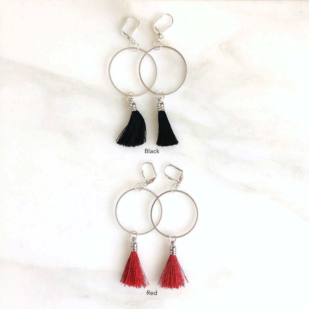 Tassel Hoop Earrings in Silver. Silver Hoop Earrings