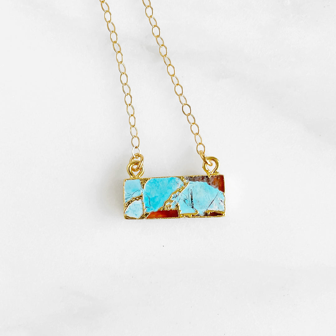 Dainty Mojave Turquoise Bar Necklace in Gold