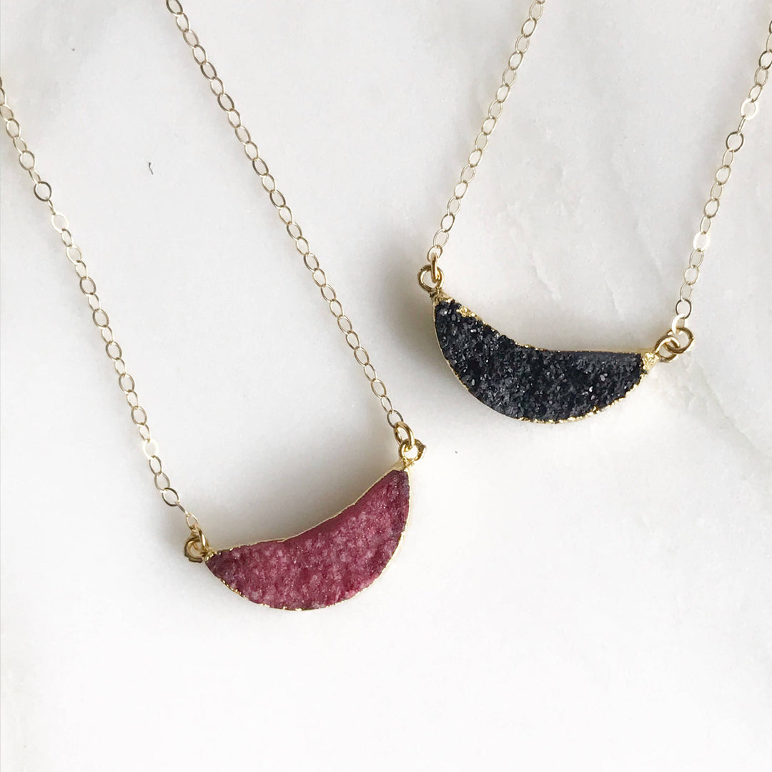 Simple Half Moon Druzy Necklace. Everyday Boho Necklace. Dainty Gold Necklace. Layering Necklace. Jewerly Gift for Her. Crescent.