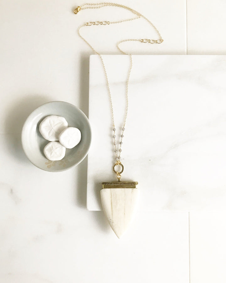 Long Ivory Arrowhead Shield Pendant Necklace in Gold
