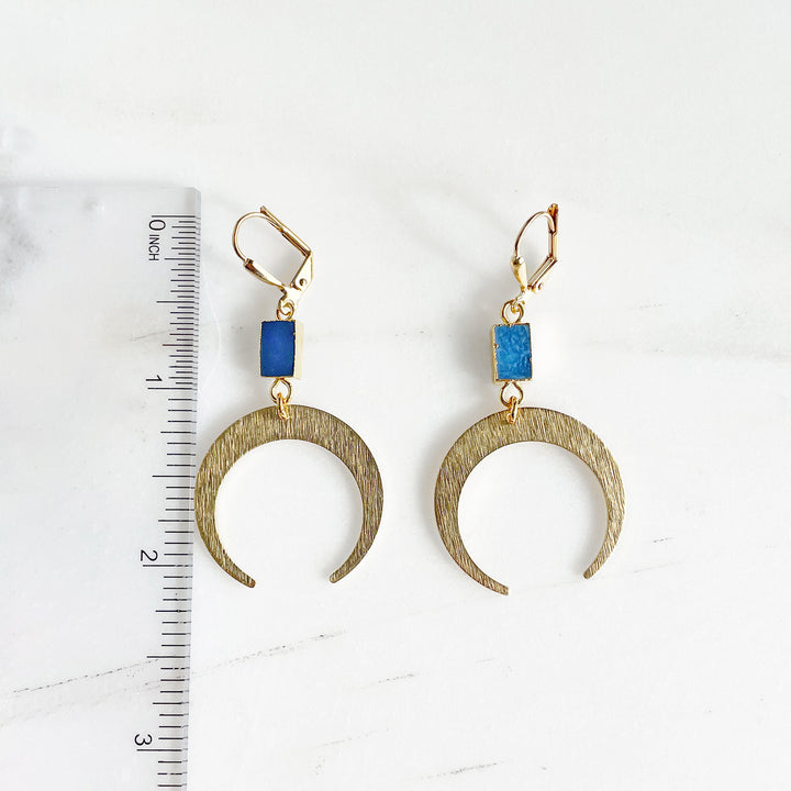 Lapis Crescent Dangle Earrings in Gold