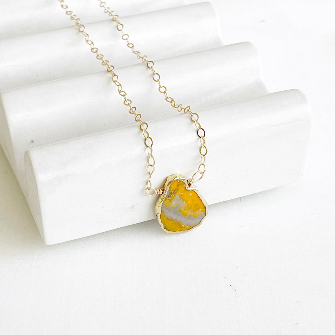 Bumble Bee Jasper Gemstone Slice Necklace in Gold