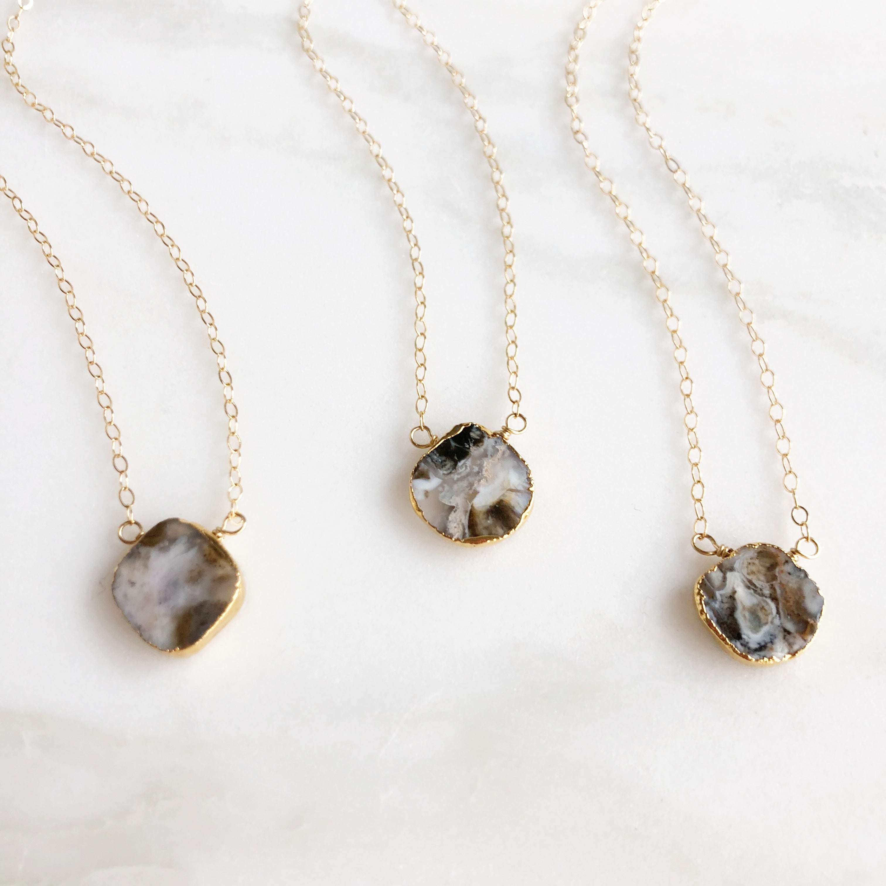 Dendrite Opal Gemstone Slice Necklace. Dainty Gemstone Necklaces Gold ...