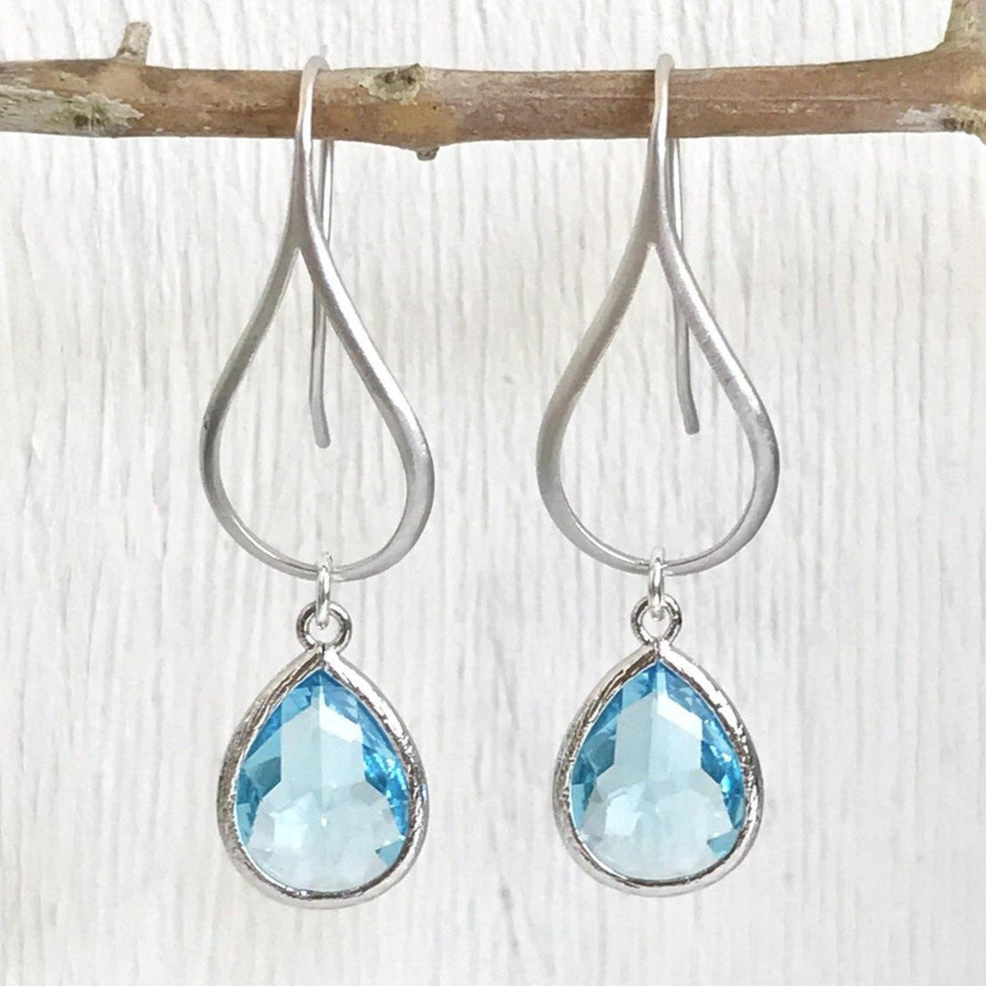 Aquamarine Teardrop Drop Earrings in Silver. Blue Dangle Drop Earrings