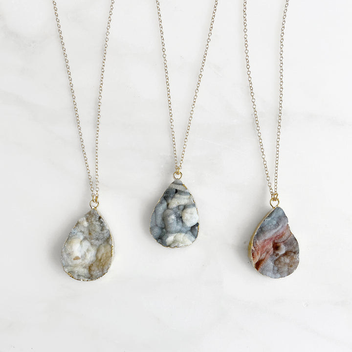 Chunky Raw Druzy Teardrop Necklace in Gold