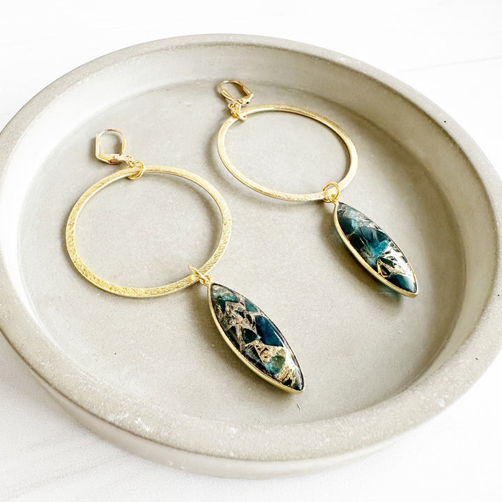 Super Big Hoop Earrings with Marquise Gemstone Pendants in Gold