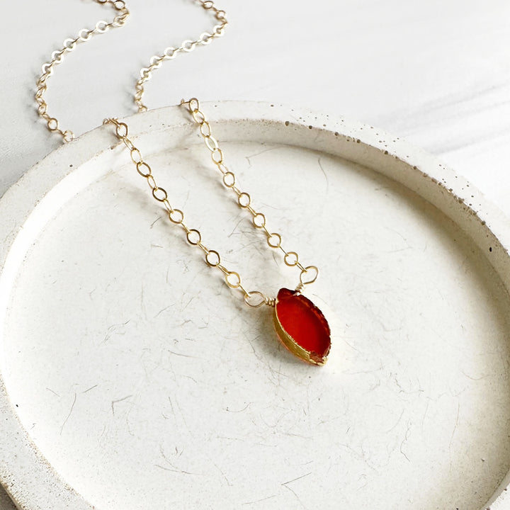 Dainty Carnelian Marquise Choker Necklace in Gold