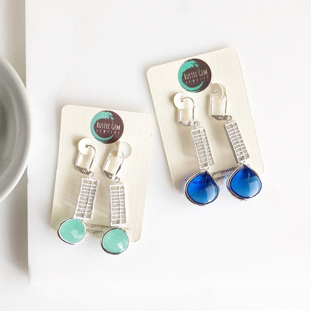 Blue Glass Teardrop Ladder Earrings in Silver. Silver Dangle Fashion Earrings