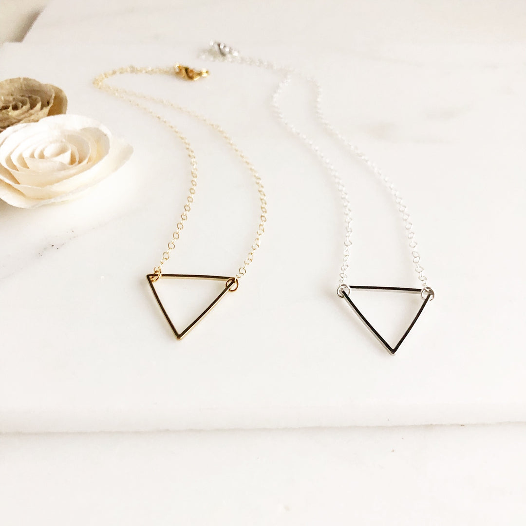 Large Triangle Necklaces. Layering Necklaces. Silver and Gold Layering Jewelry.