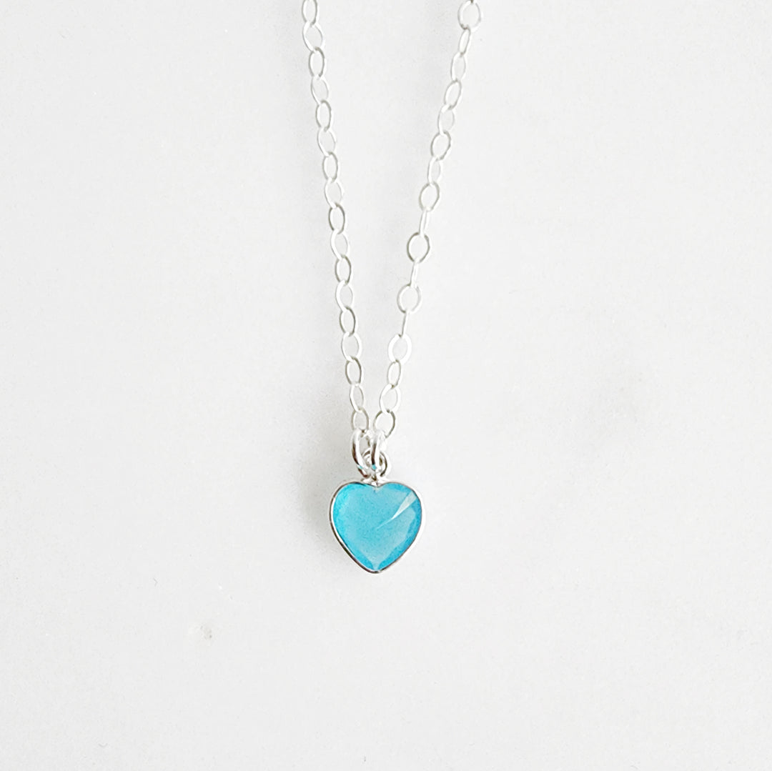 Delicate Heart Shaped Gemstone Necklace in Sterling Silver