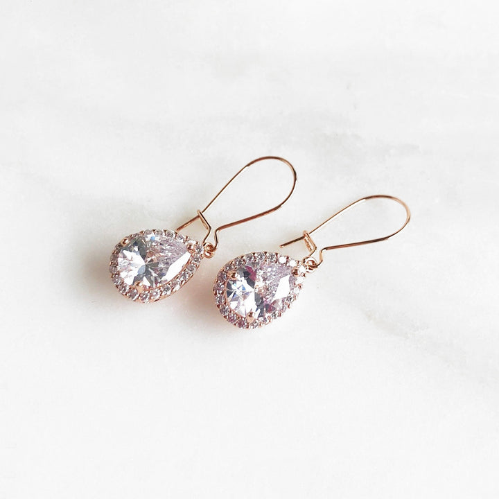 Rose Gold Drop Dangle Earrings. Bridesmaid Gift. Wedding Jewelry. Simple Rose Gold Bridal Earrings