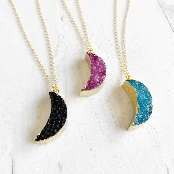 Colorful Moon Druzy Necklace in Gold