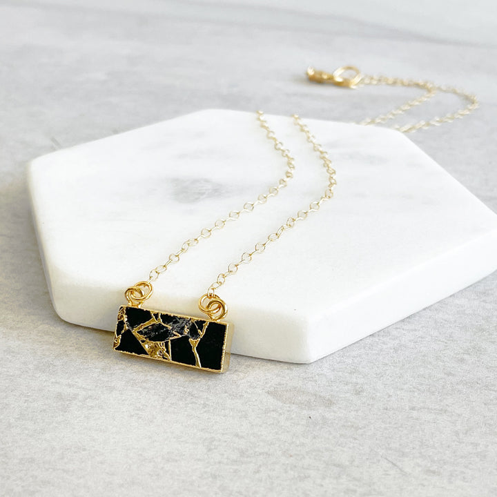 Black Mojave Bar Necklace in Gold. Gold Bar Necklace