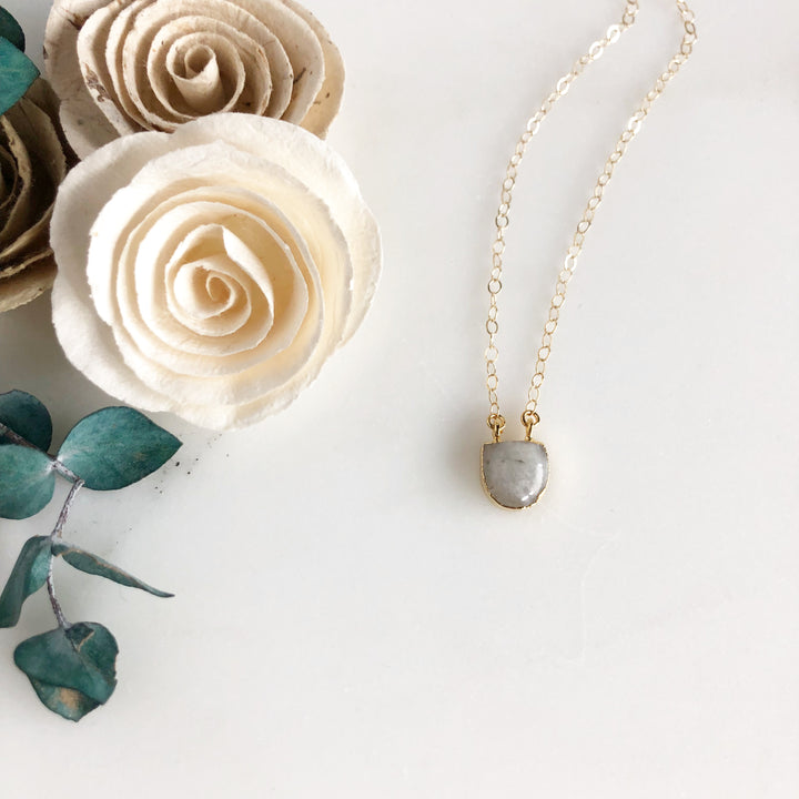 Moonstone Dot Necklace in Gold. Dainty Gold Necklace. Delicate Necklace. Gift.