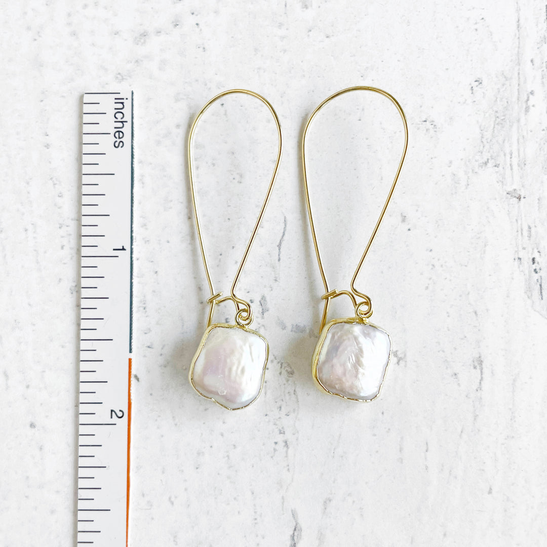 Mother of Pearl Square Drop Earrings in Gold