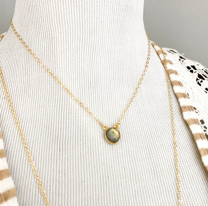 Dainty Heart Gemstone Necklace in Gold