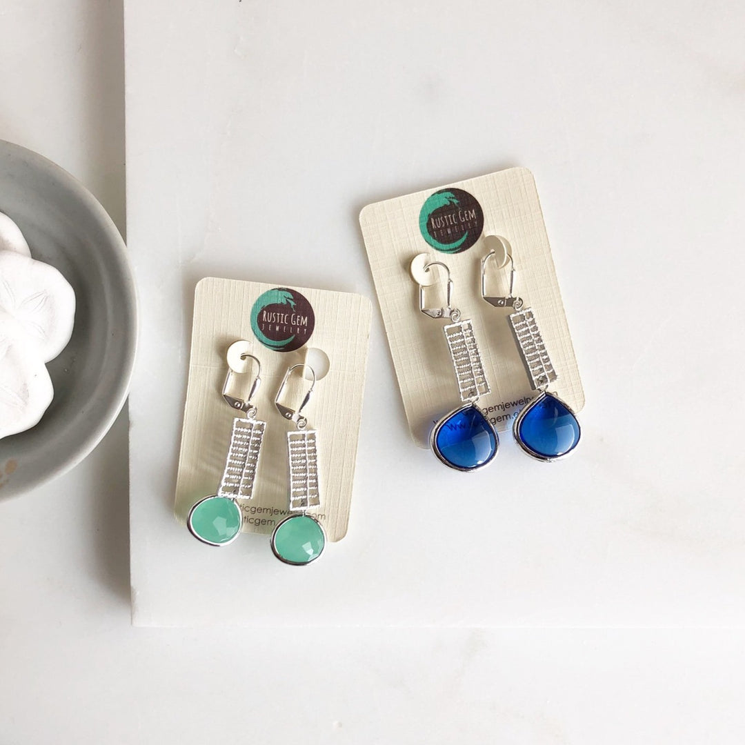 Blue Glass Teardrop Ladder Earrings in Silver. Silver Dangle Fashion Earrings