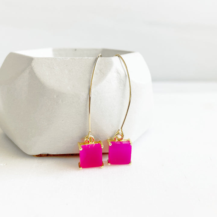 Small Chalcedony Square Drop Earrings in Gold