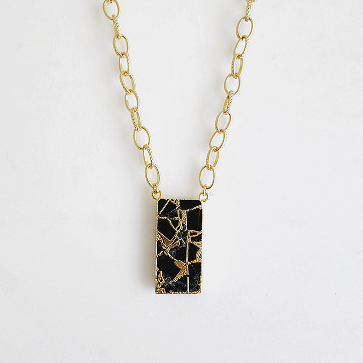 Chunky Black Mojave Rectangle Necklace in Gold