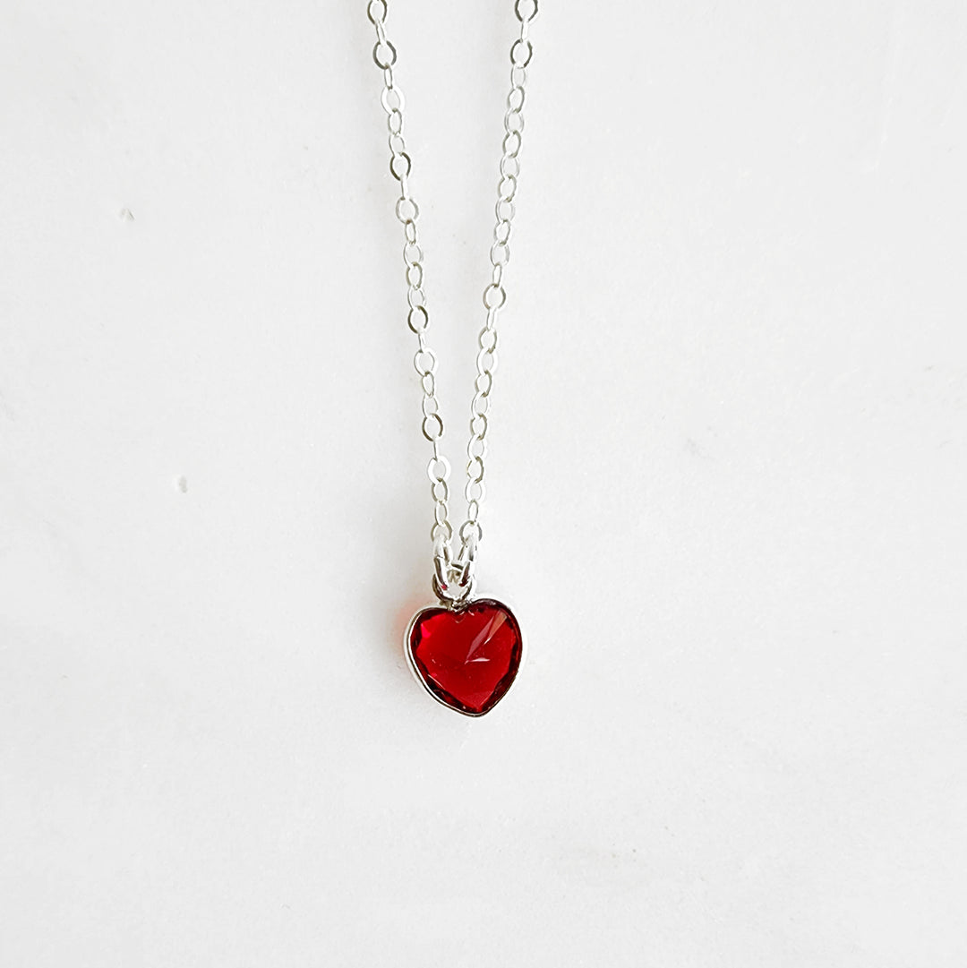 Delicate Heart Shaped Gemstone Necklace in Sterling Silver