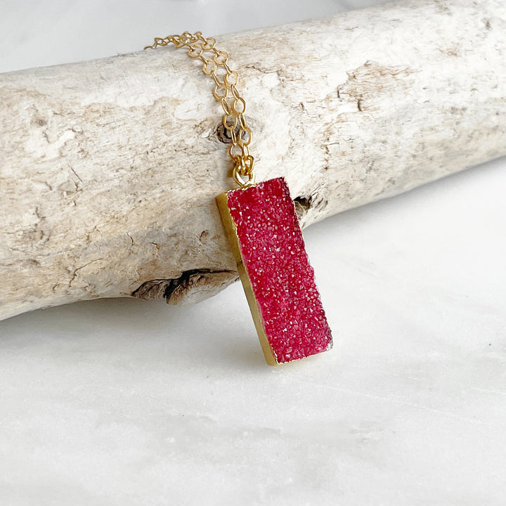 Ruby Red Druzy Necklace in Gold