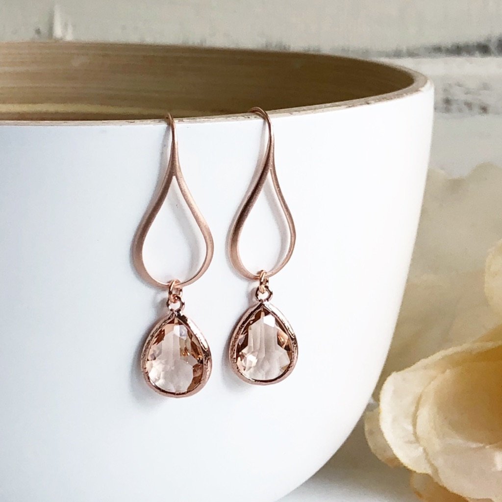 Rose Gold Champagne Drop Earrings. Champagne Teardrop Drop Earrings. Gift for Her. Dangle Earrings. Modern Drop Earrings. Christmas Gift.