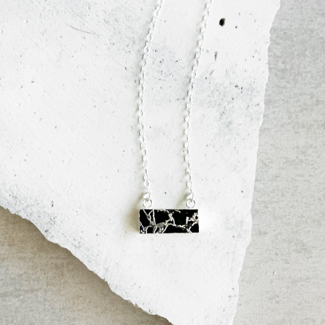 Black Mojave Bar Necklace in Silver. Silver Bar Necklace